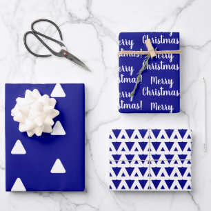 Merry Christmas Navy White Triangle Wrapping Paper Sheet