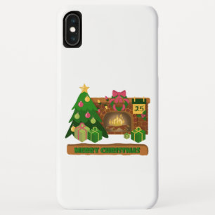 Merry Christmas near fireplace bonfire xmas tree iPhone XS Max Case
