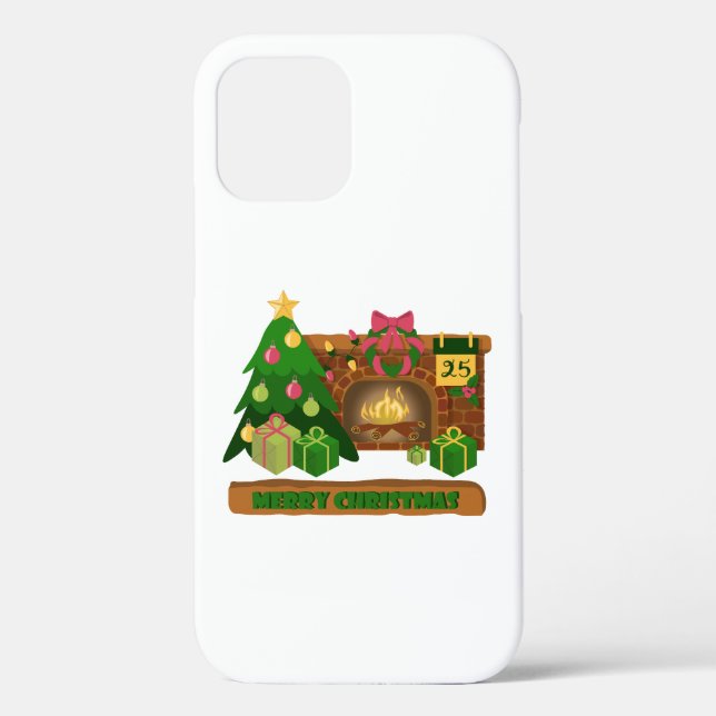Merry Christmas near fireplace bonfire xmas tree Case-Mate iPhone Case (Back)