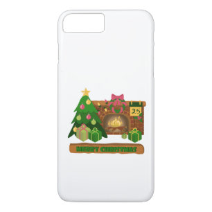 Merry Christmas near fireplace bonfire xmas tree iPhone 8 Plus/7 Plus Case