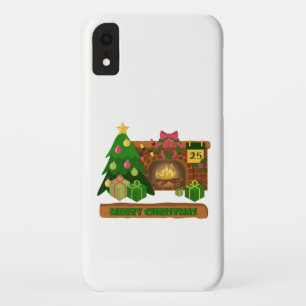 Merry Christmas near fireplace bonfire xmas tree iPhone XR Case