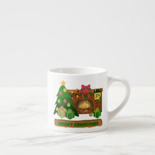 Merry Christmas near fireplace bonfire xmas tree Espresso Cup
