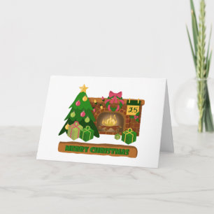 Merry Christmas near fireplace bonfire xmas tree Invitation