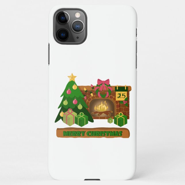 Merry Christmas near fireplace bonfire xmas tree iPhone Case (Back)