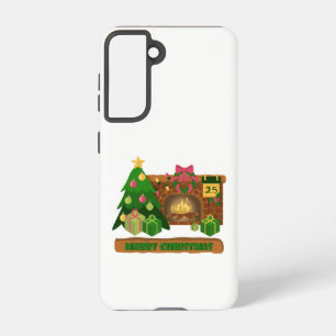 Merry Christmas near fireplace bonfire xmas tree Samsung Galaxy Case