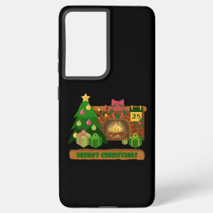 Merry Christmas near fireplace bonfire xmas tree Samsung Galaxy Case