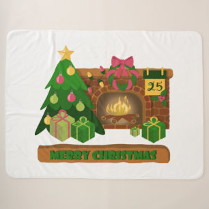 Merry Christmas near fireplace bonfire xmas tree Sherpa Blanket