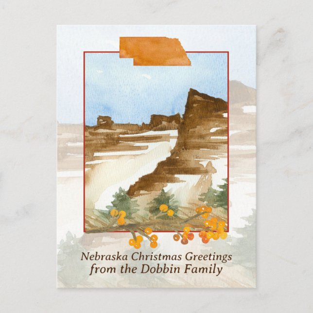 Merry Christmas Nebraska Snow Hills Personalised Holiday Postcard (Front)