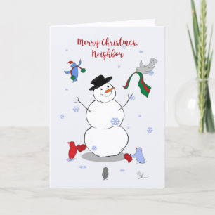 Merry Christmas Neighbor Snowman Birds Heartfelt Card