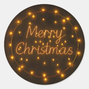 Merry Christmas Neon Lights Design Classic Round Sticker