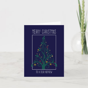 Merry Christmas Nephew, Colourful Tree Swirls Holiday Card