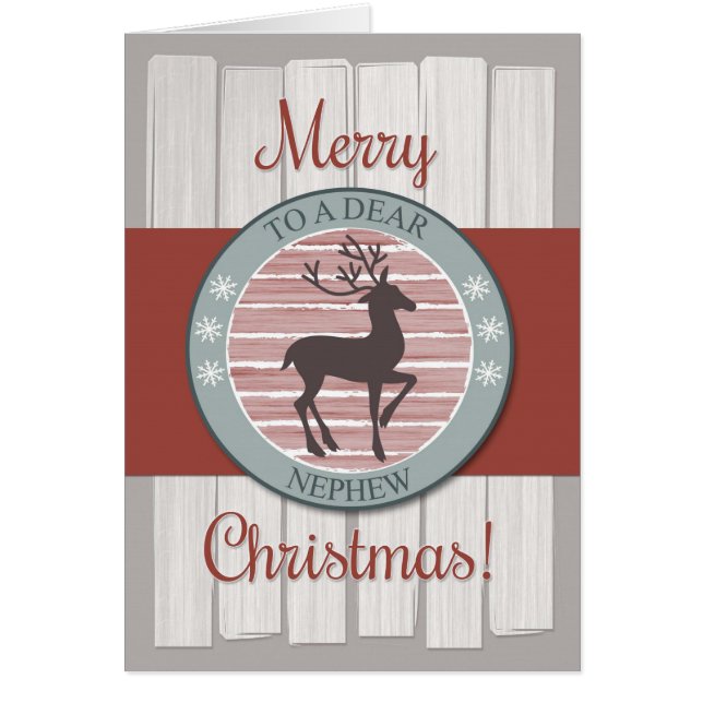 Merry Christmas Nephew, Rustic Fence & Reindeer (Front)