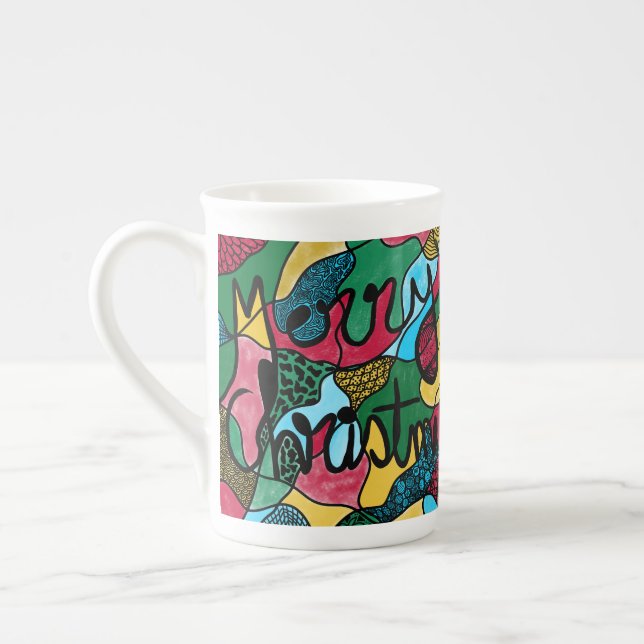 MERRY CHRISTMAS NEUROGRAPHIC & BLACK LINE  BONE CHINA MUG (Left)