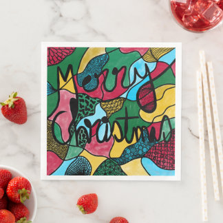 MERRY CHRISTMAS NEUROGRAPHIC & BLACK LINE  NAPKIN