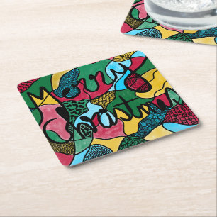 MERRY CHRISTMAS NEUROGRAPHIC & BLACK LINE SQUARE PAPER COASTER