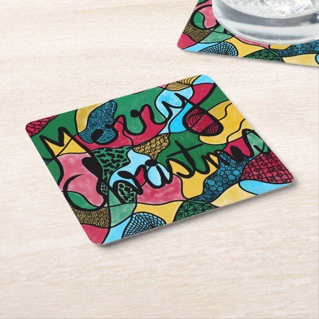 MERRY CHRISTMAS NEUROGRAPHIC & BLACK LINE  SQUARE PAPER COASTER (Angled)