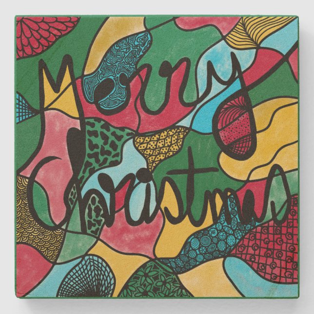 MERRY CHRISTMAS NEUROGRAPHIC & BLACK LINE  STONE COASTER (Front)