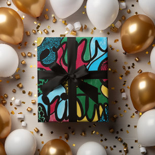 MERRY CHRISTMAS NEUROGRAPHIC & BLACK LINE WRAPPING PAPER SHEET