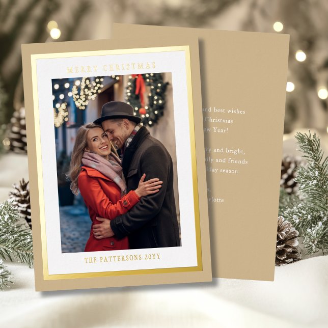 Merry Christmas Neutral Crepe Simple Modern Photo Foil Holiday Card (Creator Uploaded)