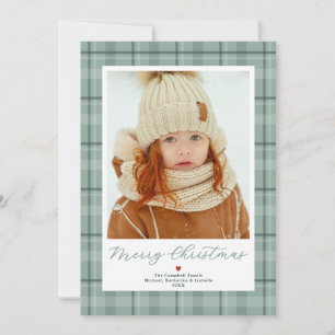 Merry Christmas Neutral Green Plaid Holiday Card