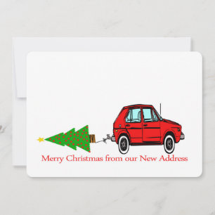 Merry Christmas New address Car and tree Holiday Card