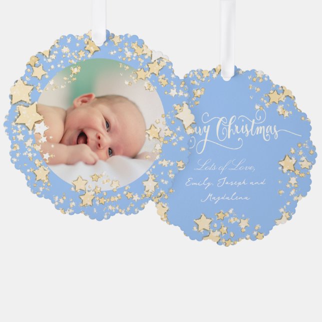 Merry Christmas new baby boy Tree Decoration Card (Front/Back)