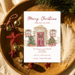 Merry Christmas New Home Door Moving   Announcement Postcard