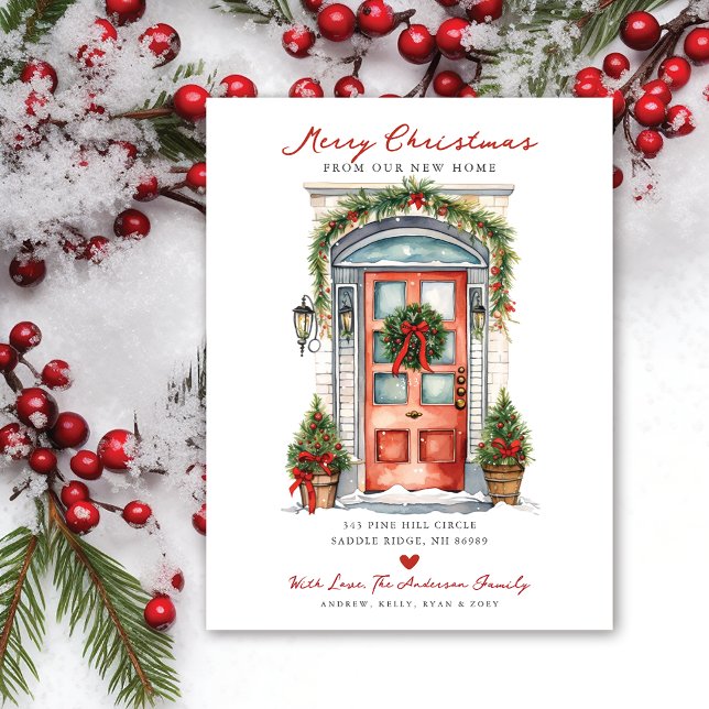 Merry Christmas New Home Door Moving  Announcement Postcard (Creator Uploaded)
