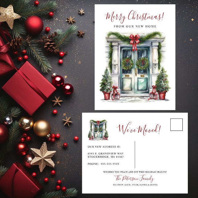 Merry Christmas New Home Front Door Moving Announcement Postcard (Creator Uploaded)