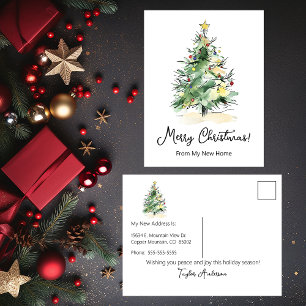 Merry Christmas New Home Modern Christmas Tree Announcement Postcard