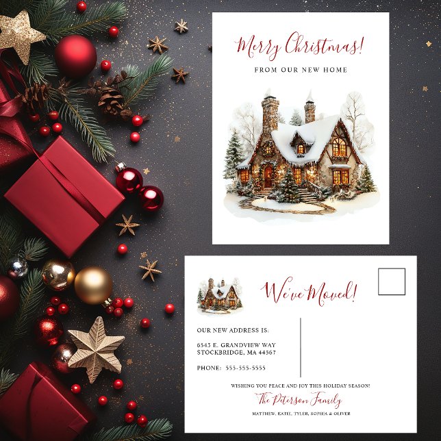 Merry Christmas New Home Moving Announcement Postcard (Creator Uploaded)