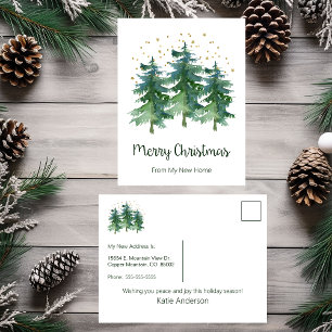 Merry Christmas New Home Pine Trees Announcement Postcard