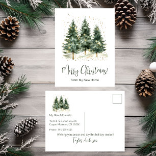 Merry Christmas New Home Pine Trees Announcement Postcard