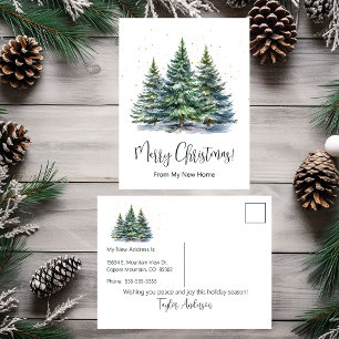 Merry Christmas New Home Pine Trees Announcement Postcard