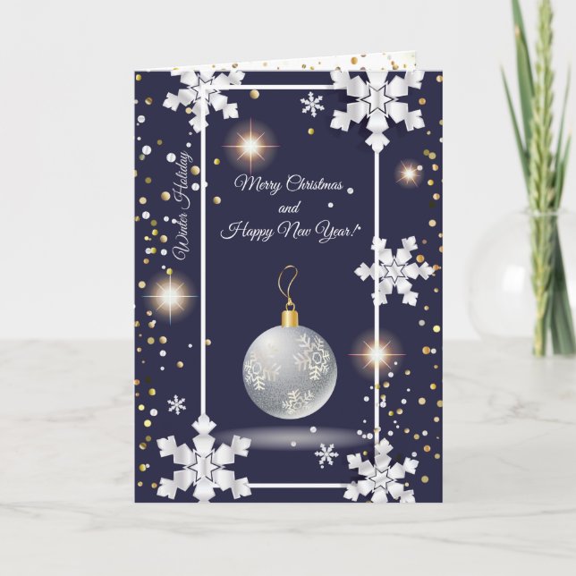 Merry Christmas & New Year! 20XX Silver Luxury Holiday Card (Front)