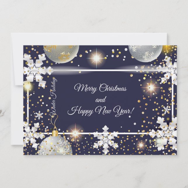 Merry Christmas & New Year! 20XX Silver Luxury Holiday Card (Front)