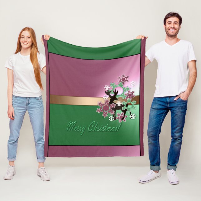 Merry Christmas! , new year , Christmas deer, snow Fleece Blanket (In Situ)