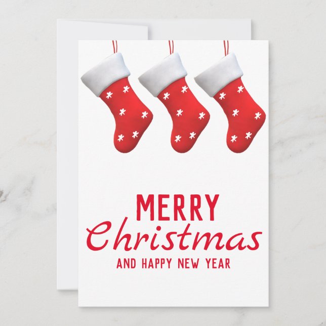 Merry Christmas New Year Christmas Socks Snowflake Holiday Card (Front)