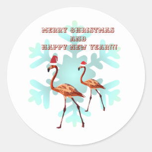 Merry Christmas, New Year Flamingos  Sticker
