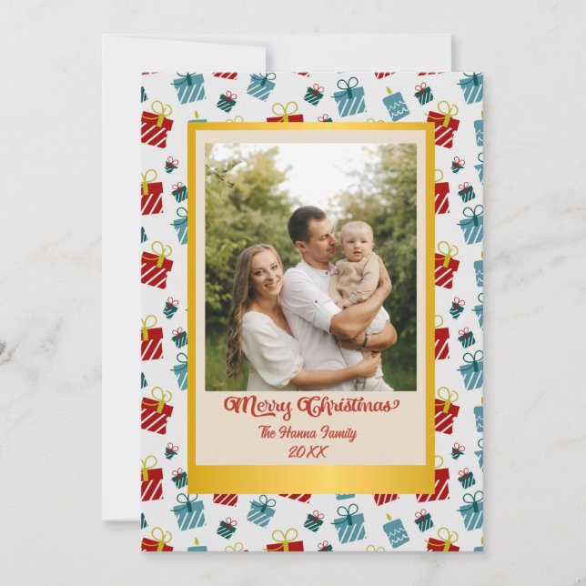 Merry Christmas & New Year gift background pattern Holiday Card (Front)