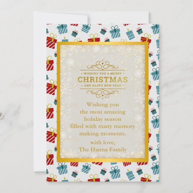 Merry Christmas & New Year gift background pattern Holiday Card (Front)