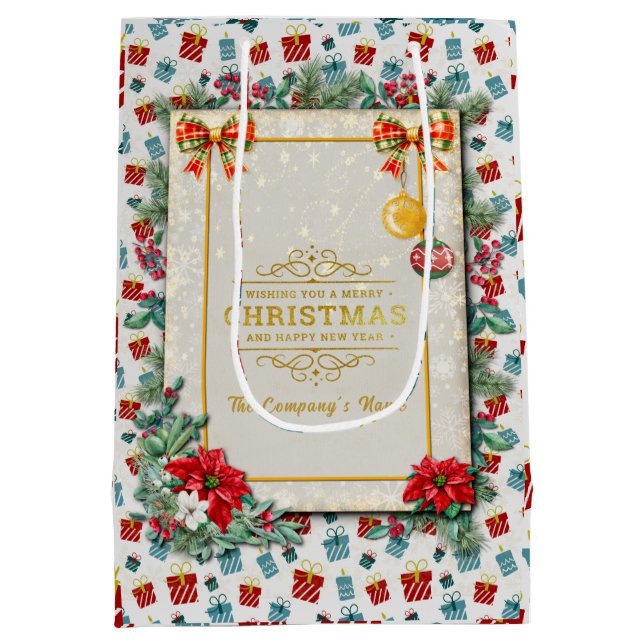 Merry Christmas & New Year gift background pattern Medium Gift Bag (Back)