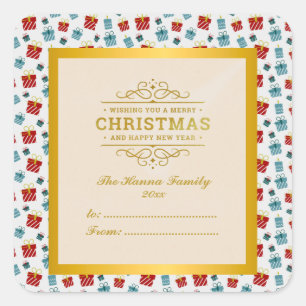 Merry Christmas & New Year gift background pattern Square Sticker