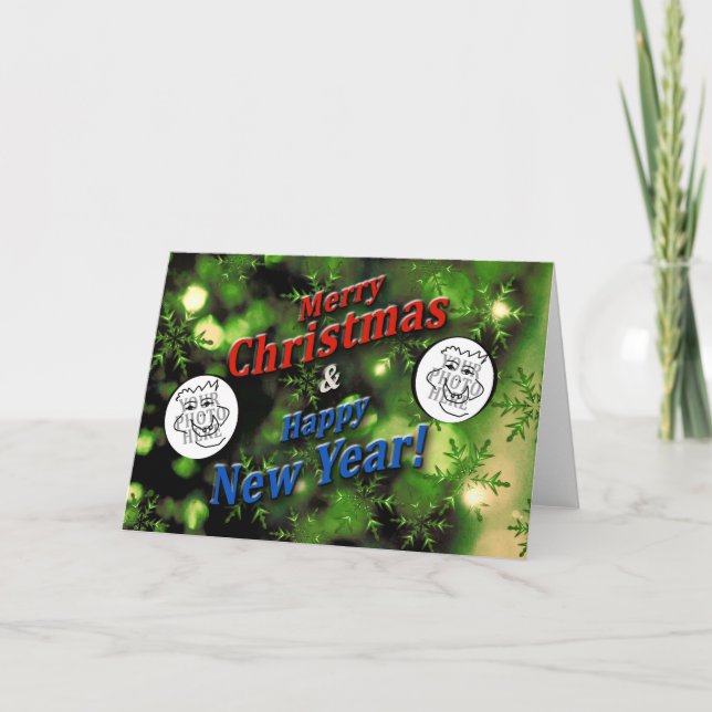 Merry Christmas New Year Green with Photos Holiday Card (Front)