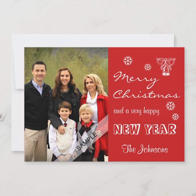 Merry Christmas New Year Personalised Photo Red Holiday Card (Front)