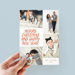 Merry Christmas New Year Red 4 Photo Collage Holiday Card<br><div class="desc">This stylish and festive 4-Photo holiday card features handwritten style greeting in bright colours and a photo collage showcasing your photos. The back side features a floating dot pattern with matching colours. Turn the photos that you love into a personalised holiday card this year. Quick and To customise even further,...</div>