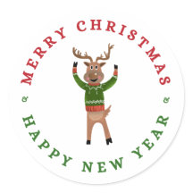 Merry Christmas New Year Reindeer Sticker