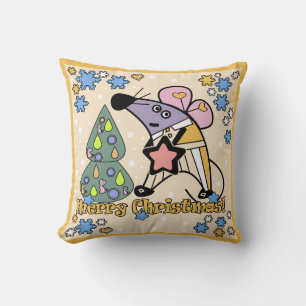 Merry Christmas New Year Symbol Mouse Cartoon cute Cushion