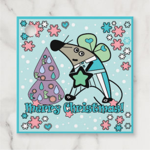 Merry Christmas New Year Symbol Mouse Cartoon cute Favour Tags