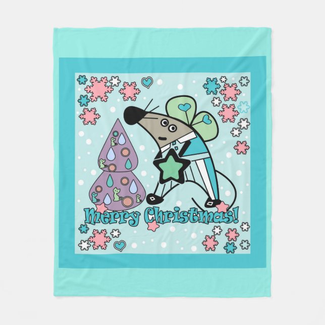 Merry Christmas New Year Symbol Mouse Cartoon cute Fleece Blanket (Front)
